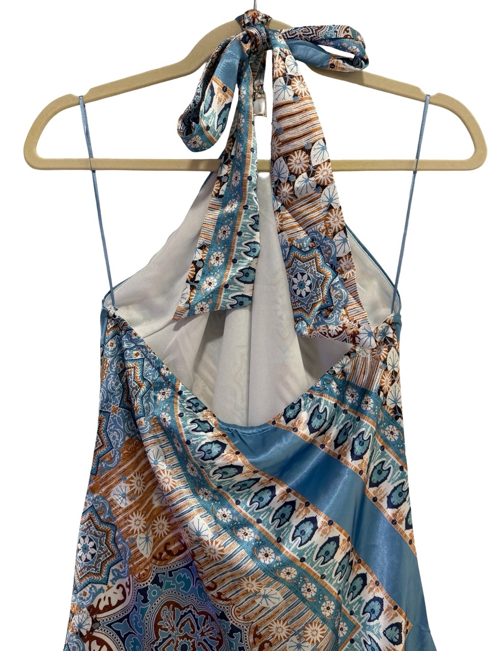 Thirty Thirty Paisley Halter Mini Dress Blue Tan S NWT - Picture 5 of 10